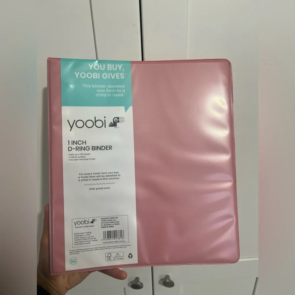 PINK YOOBI binder new 1 inch binder pink with pockets school organized supply
